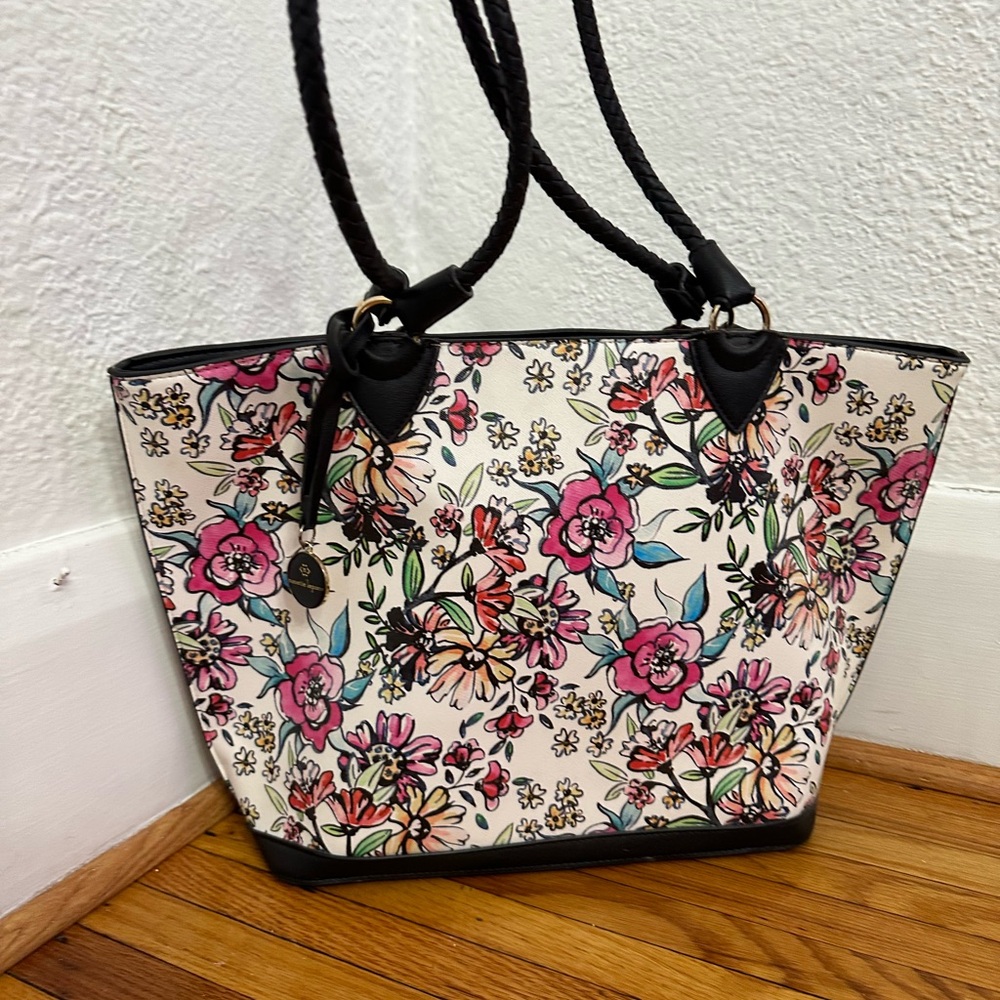 Nanette Lepore Floral Tote with Black Trim